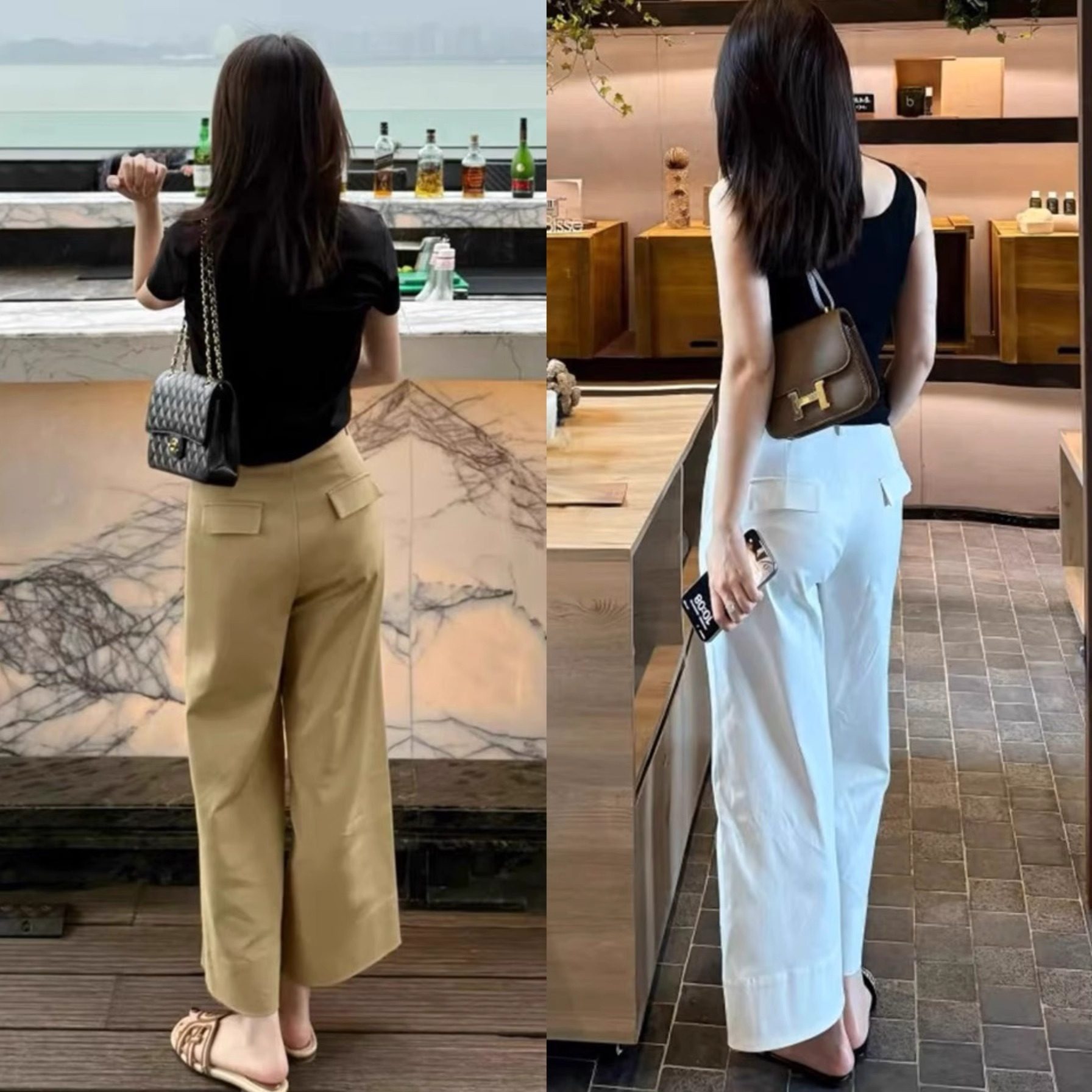 卡其色直筒西装裤女夏季新款白色阔腿裤小个子高腰遮胯显瘦九分裤