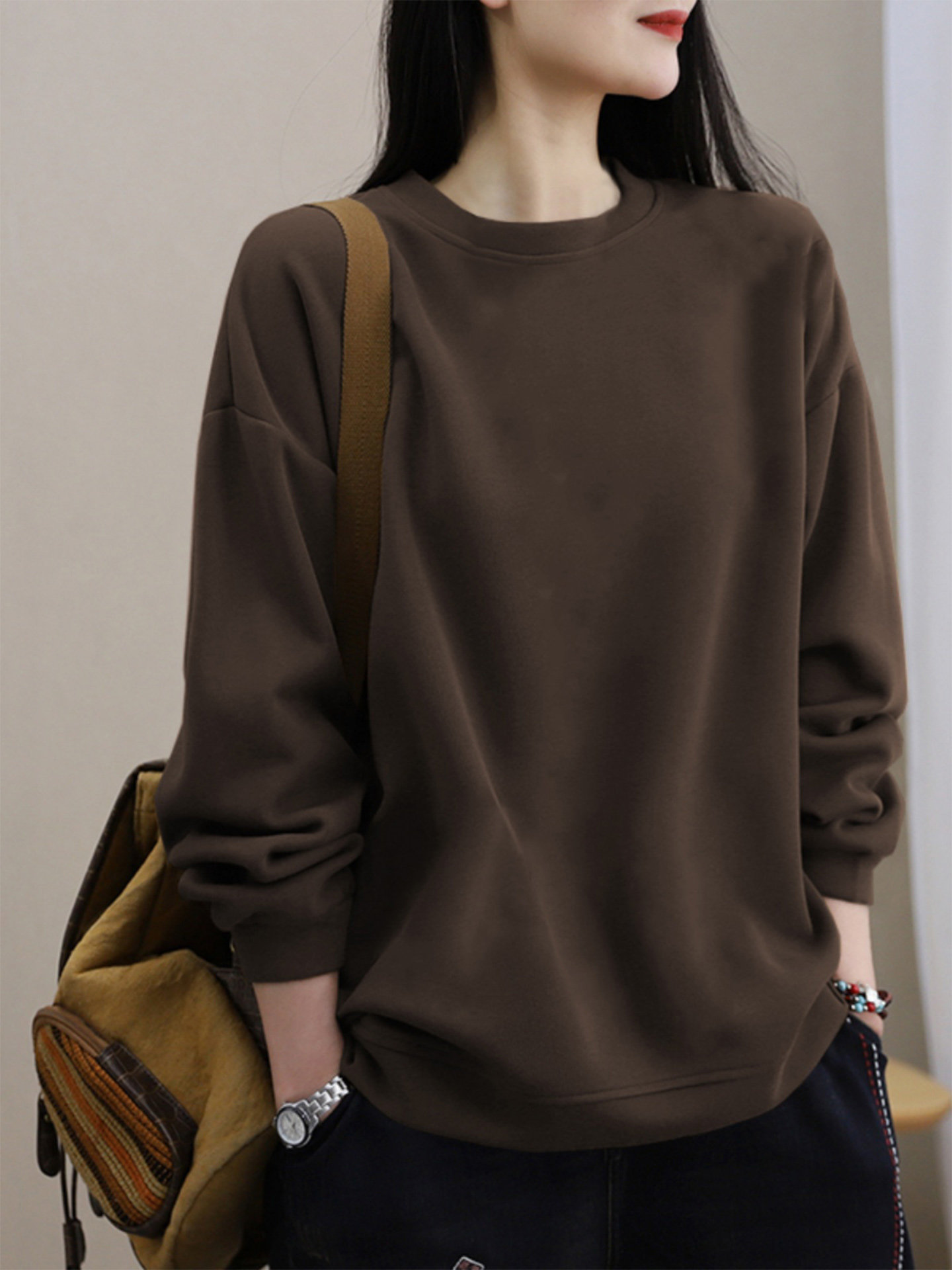 韩系短款圆领卫衣女秋冬宽松文艺覆古长袖简约洋气纯棉打底上衣潮,女装/女士精品,卫衣/绒衫,淘宝优惠券,粉丝福利购,淘宝优惠卷