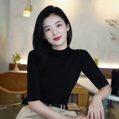 黑色半高领中袖针织衫女士春秋七分袖打底衫气质内搭修身显瘦上衣