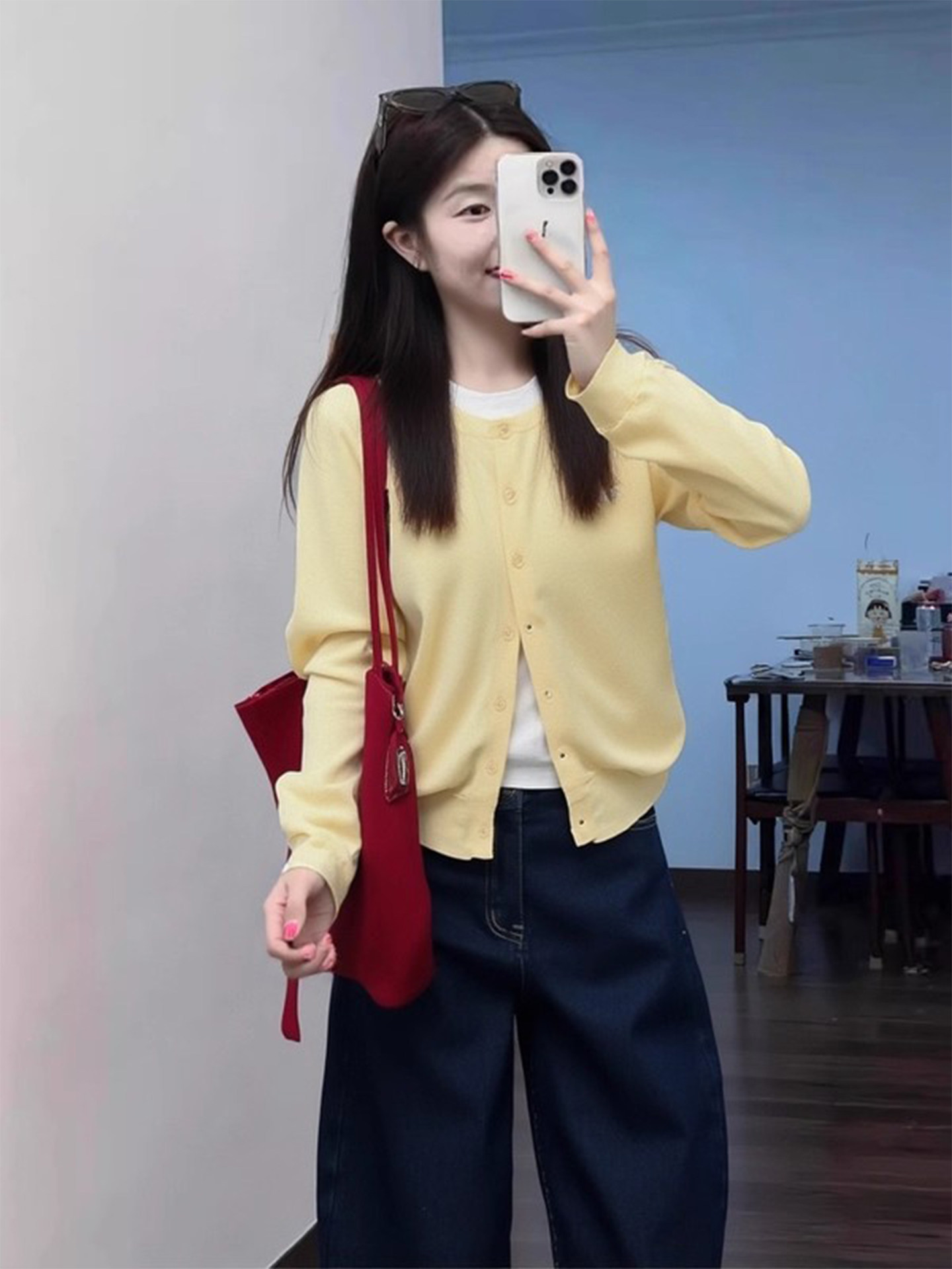 奶黄色假两件针织开衫女生早秋季韩系穿搭毛衣外套巨好看长袖上衣