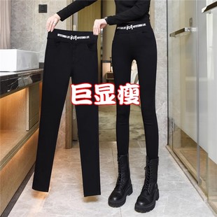 高腰弹力黑色铅笔小脚裤 靴裤 女秋冬加绒小黑裤 外穿配靴子打底裤
