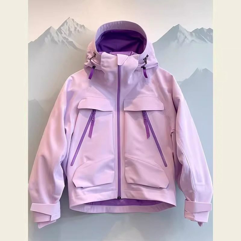 紫色连帽冲锋衣外套女款秋季新款时髦洋气高级感工装防风夹克上衣