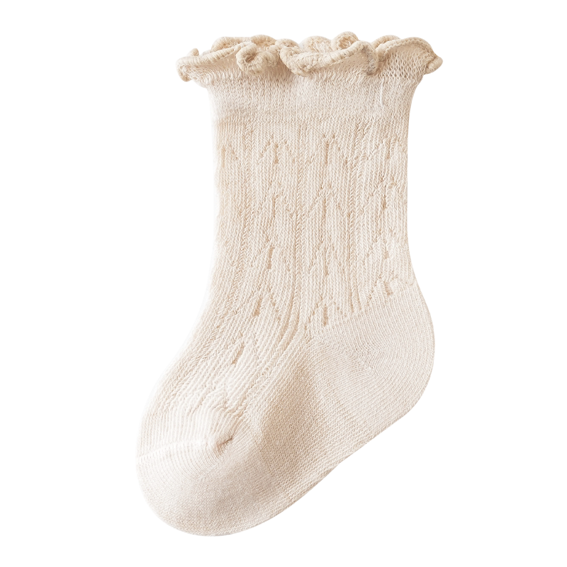 婴儿袜子夏季薄款纯色网眼0一3月新生儿男女宝宝棉袜不勒腿中筒袜