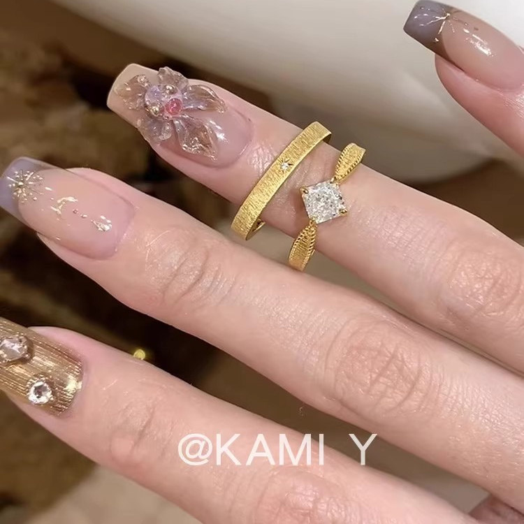 拉丝芒星仿方钻戒指女轻奢高级感