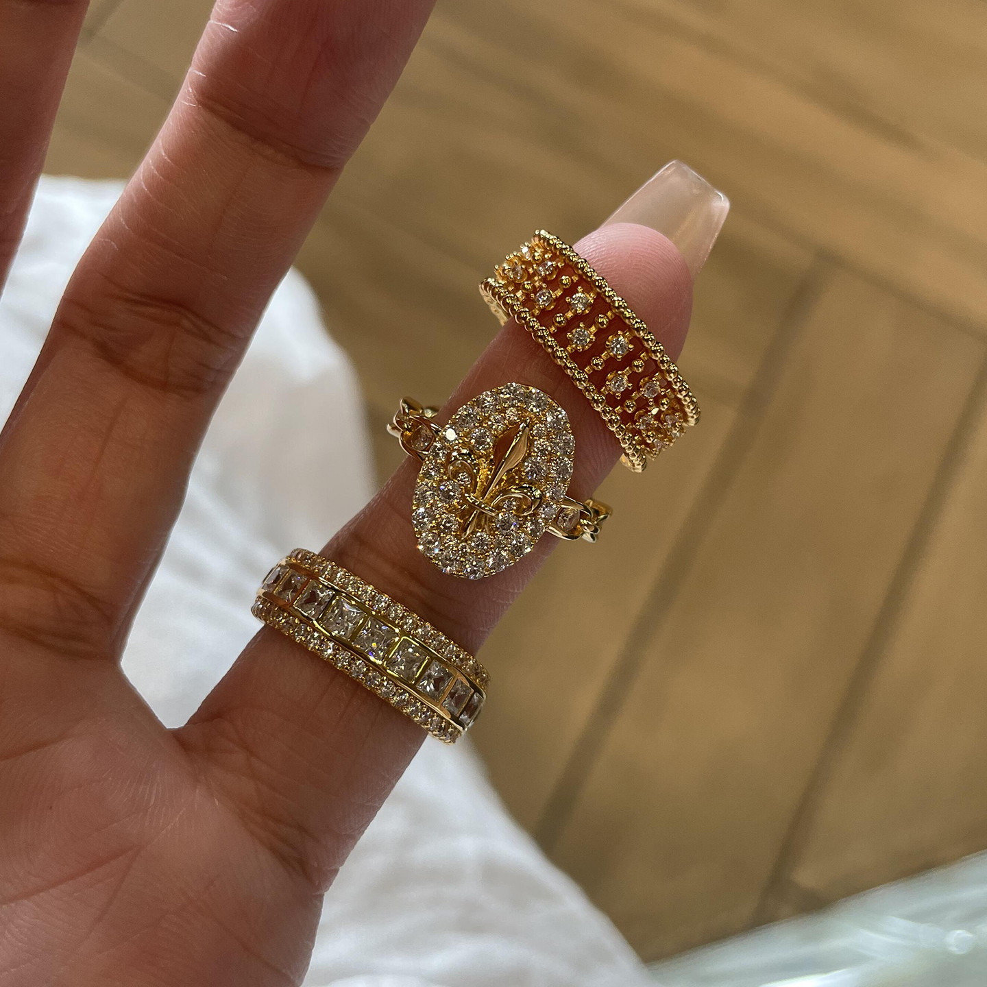 老钱风中古金色满钻鸢尾花戒指女