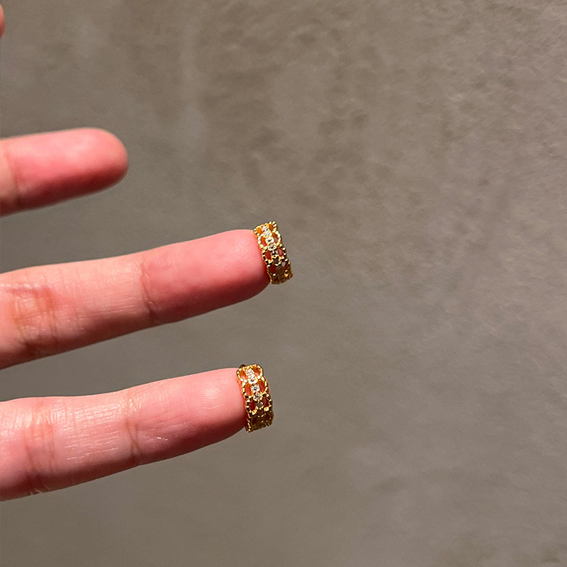 法式金色蕾丝耳扣女小众气质简约百搭耳环2026新款爆款高级感轻奢