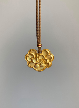 新中式国风金色双面牡丹吊坠项链