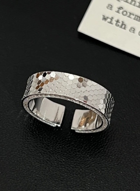 银色碎冰冰戒指女小众设计食指戒