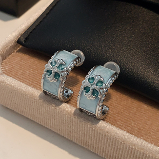 克家欧若风蓝色十字架耳环女2025新款高级感轻奢小众独特气质耳饰