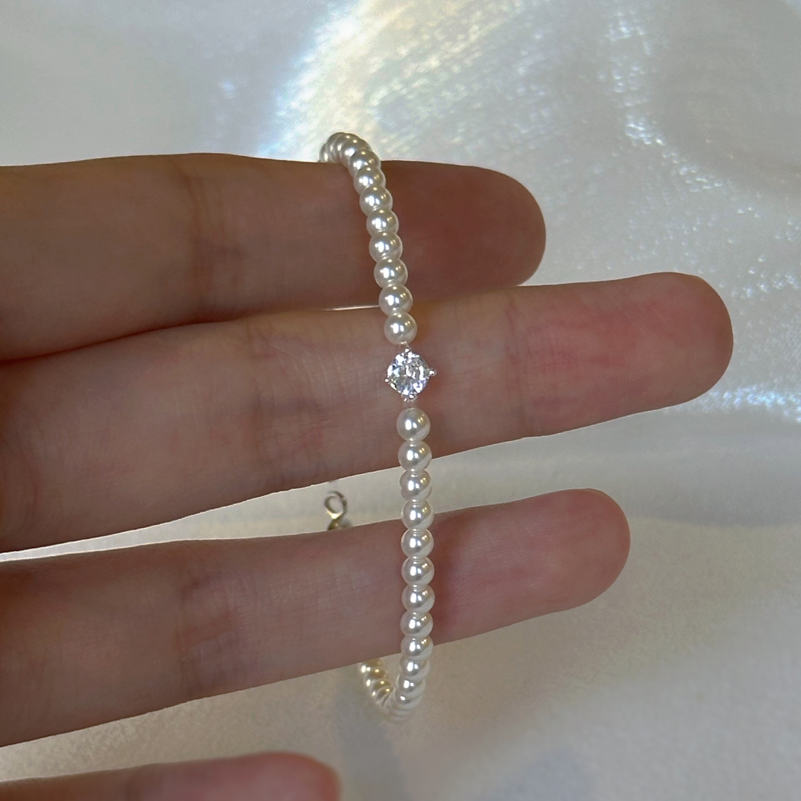 爆闪锆石珍珠手链女轻奢小众精致