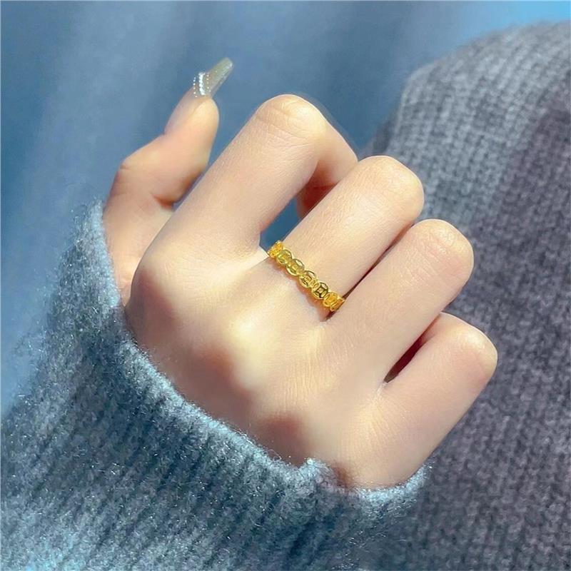 招财金色铜钱戒指女小众设计指环