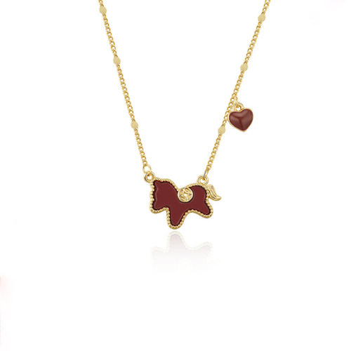 本命年马上有钱红色小马爱心项链