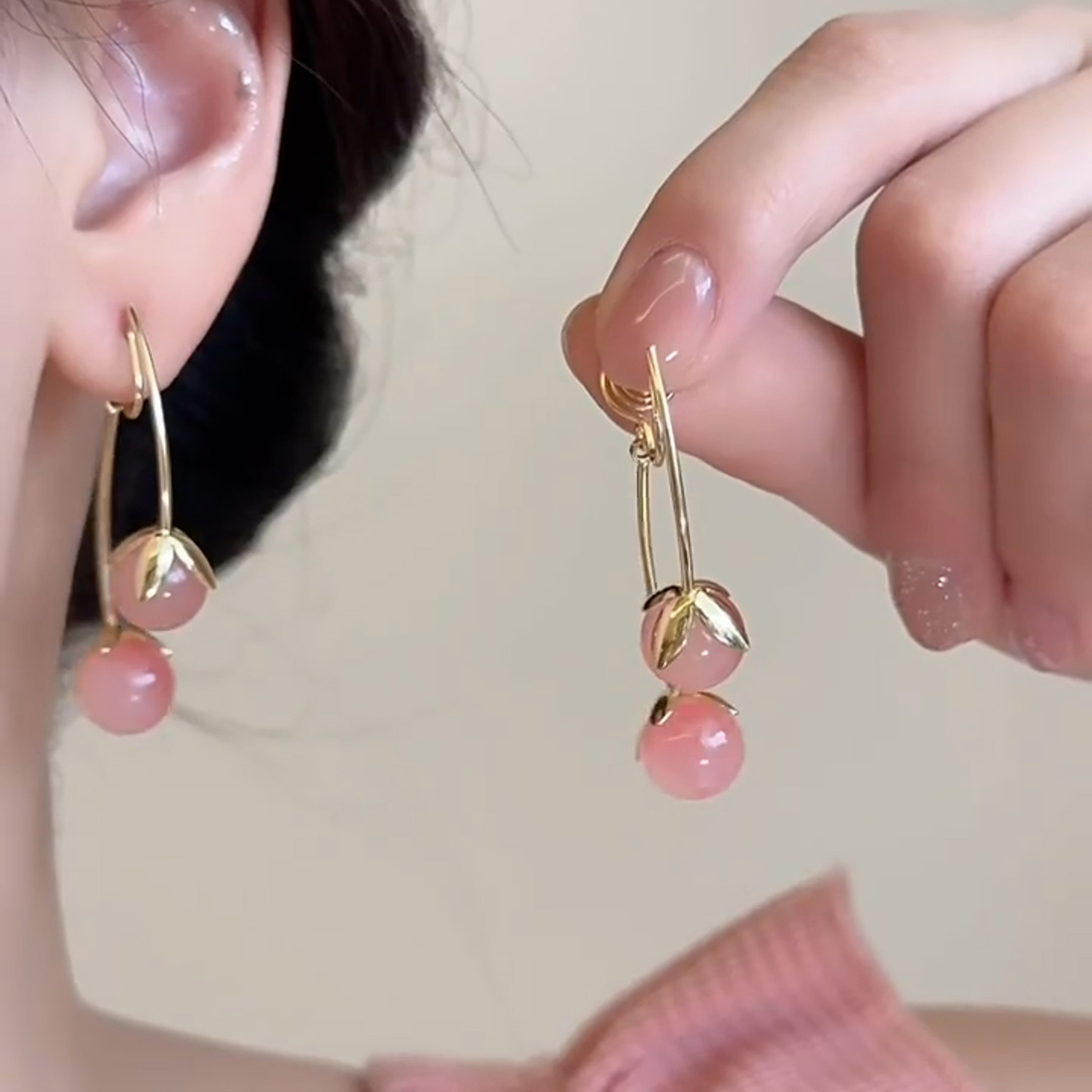 粉色樱桃流苏耳环2025新款爆款高级感轻奢小众独特气质耳钉耳夹女,饰品/流行首饰/时尚饰品新,耳环,淘宝优惠券,粉丝福利购,淘宝优惠卷