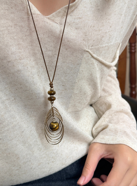 秋冬美拉德雀羽虎眼石毛衣链大气