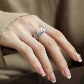 新中式 国风仿白玉髓莲花戒指女小众设计复古指环轻奢高级感食指戒