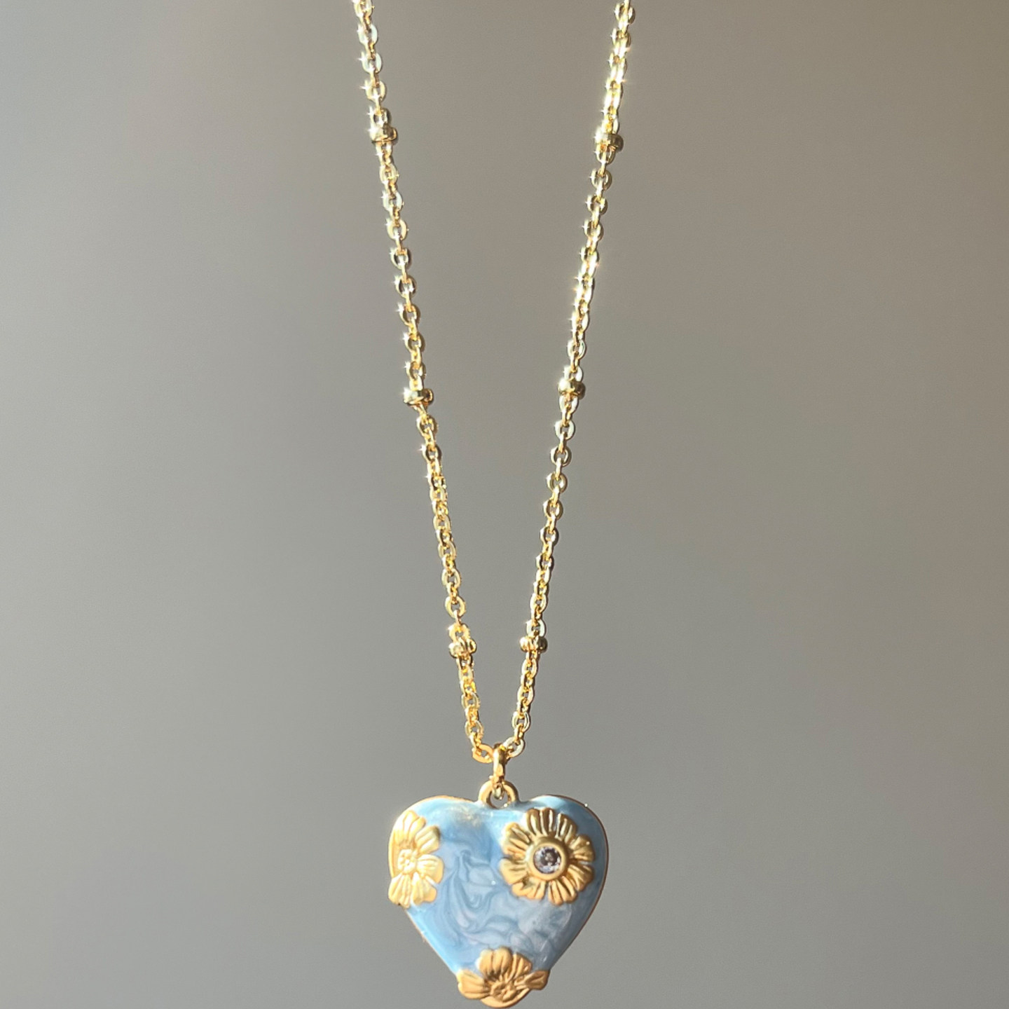 蓝色滴油花朵爱心吊坠项链高级感轻奢小众百搭毛衣链女款2025新款,饰品/流行首饰/时尚饰品新,项链,淘宝优惠券,粉丝福利购,淘宝优惠卷