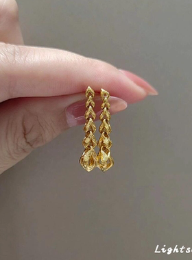 金色麦穗流苏耳环高级感轻奢小众独特设计气质耳钉2025年新款爆款