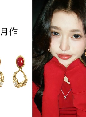 新年红色几何耳夹女无耳洞过年耳坠小众设计感复古耳环高级感轻奢
