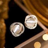 仿猫眼石耳钉女2026年新款 小众独特气质耳环轻奢高级感耳夹女 爆款