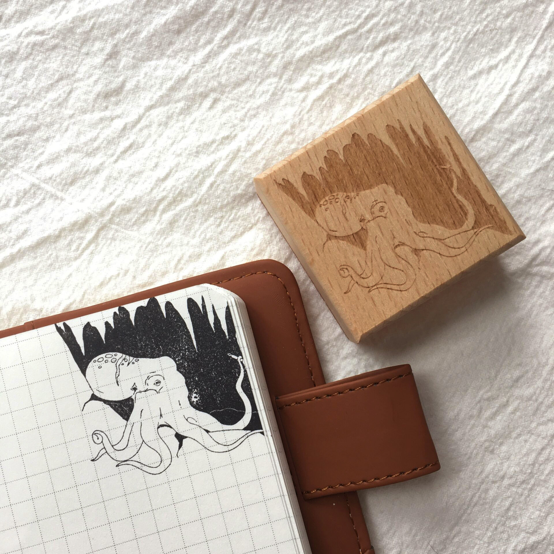 章鱼手账印章藏书章藏书印木质复古手帐装饰原创设计克苏鲁周边