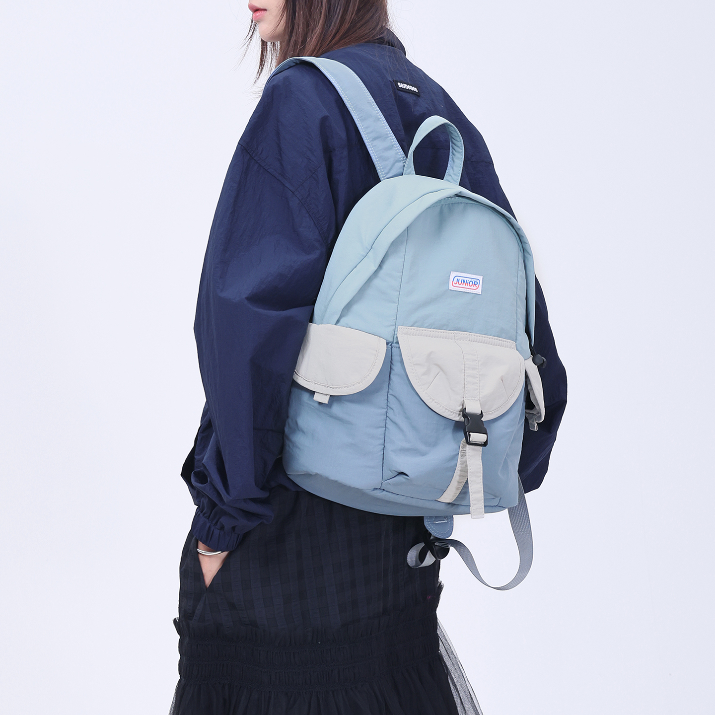 MYE小众设计感学院风撞色背包