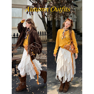 林诗琦NICKIDAILY 重工设计感不规则裙摆荷叶边半身裙 轻抚落秋