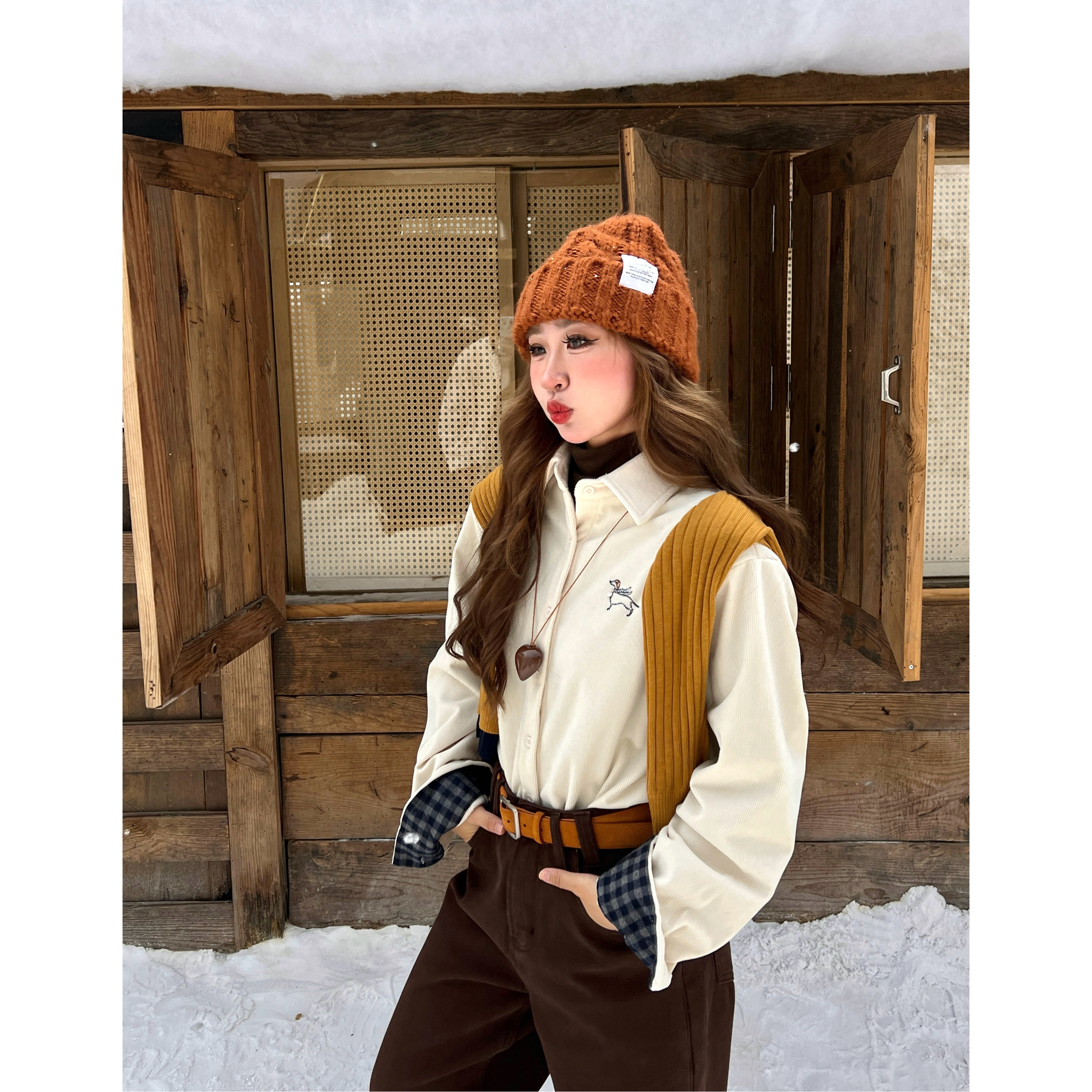 林诗琦NICKIDAILY拼接格纹款衬衫