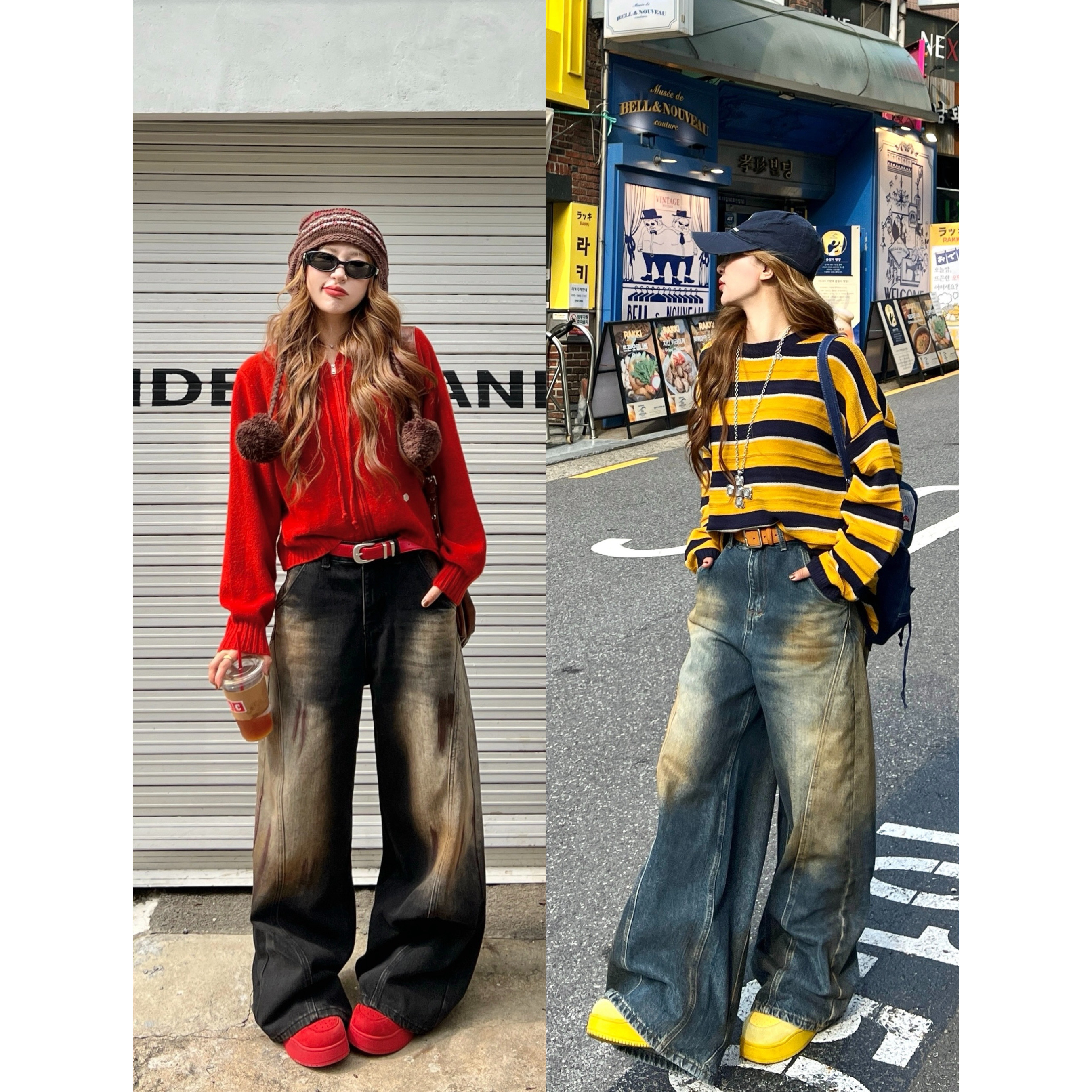 林诗琦NICKIDAILY水洗做旧牛仔裤