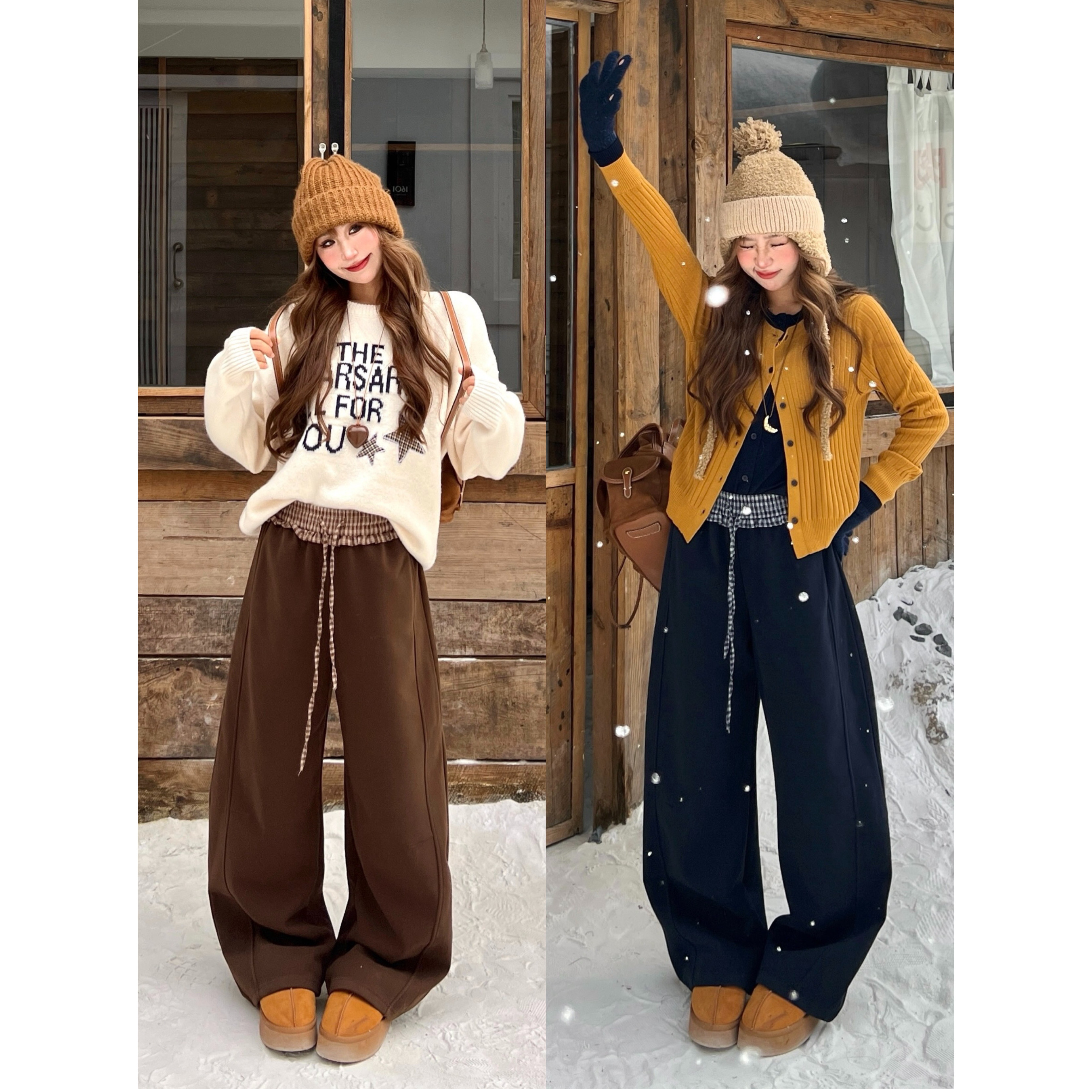 林诗琦NICKIDAILY拼接格纹弯刀裤