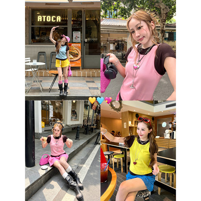 林诗琦NICKIDAILY假两件撞色短袖