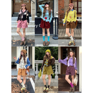 林诗琦NICKIDAILY【跃动氧吧！复古秋冬ins风六色灯芯绒休闲短裤