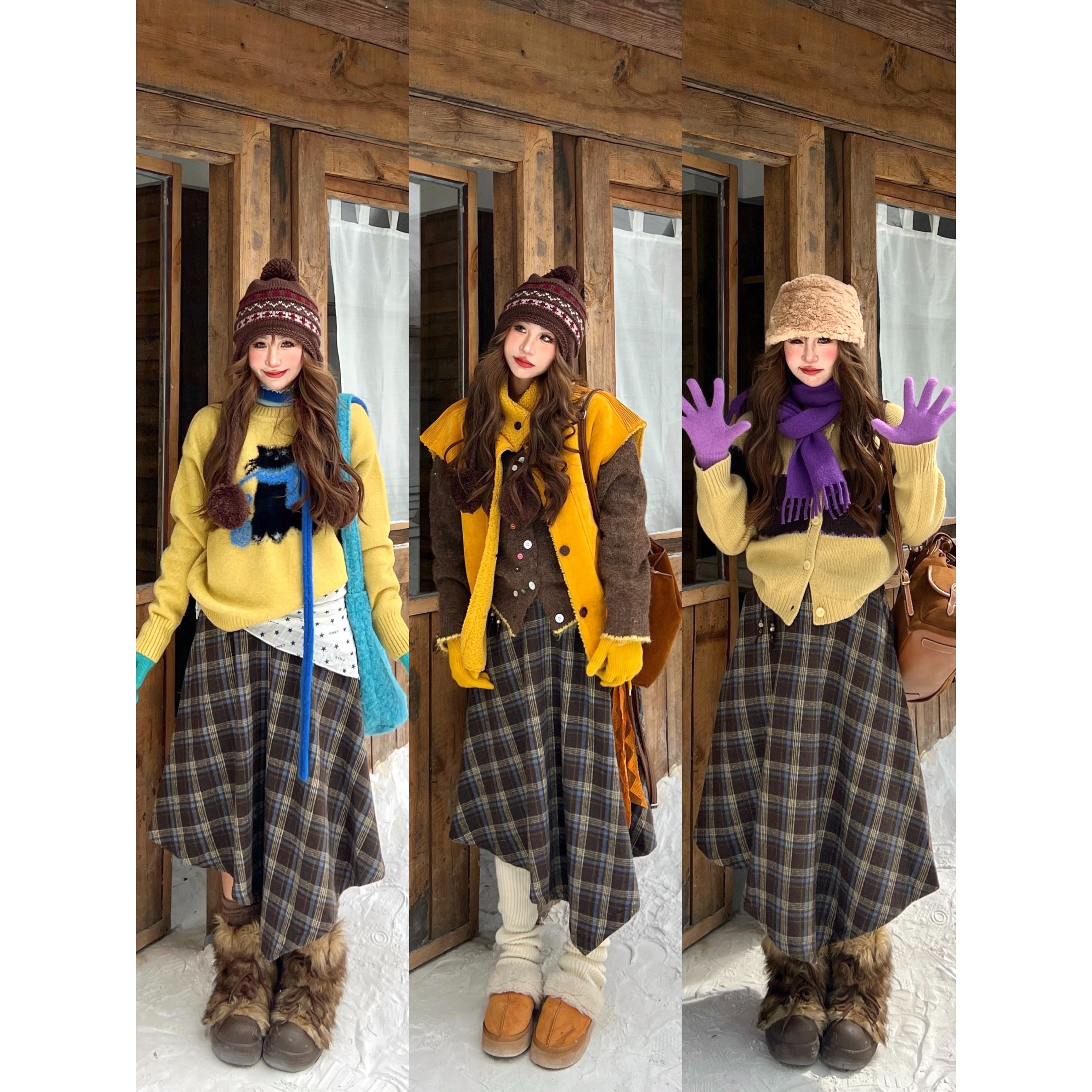 林诗琦NICKIDAILY撞色格纹半身裙