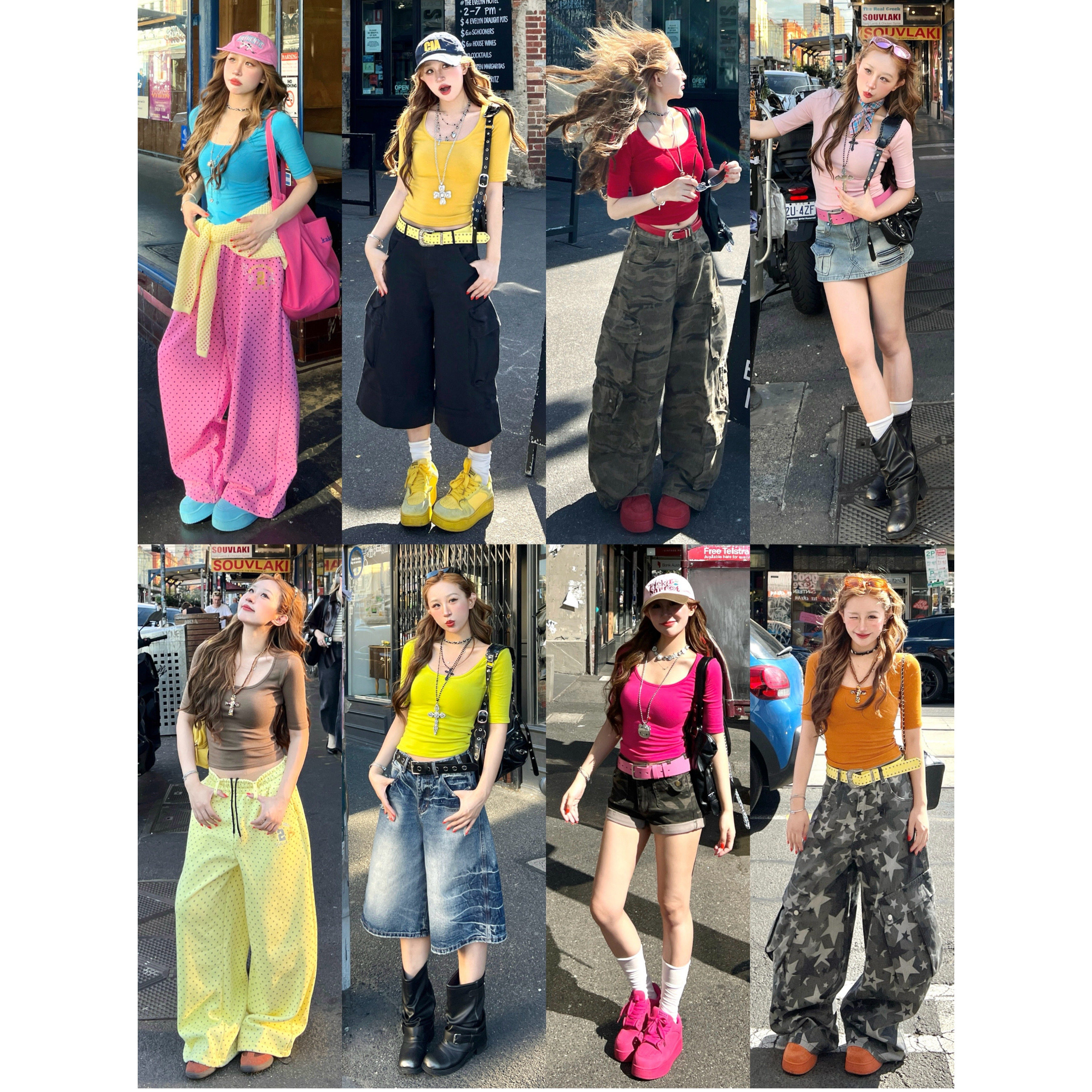 林诗琦NICKIDAILY【Summer it lit up！五分袖修身方领印花T恤女