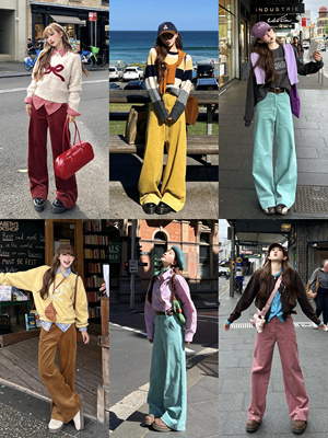 林诗琦NICKIDAILY亮色灯芯绒长裤