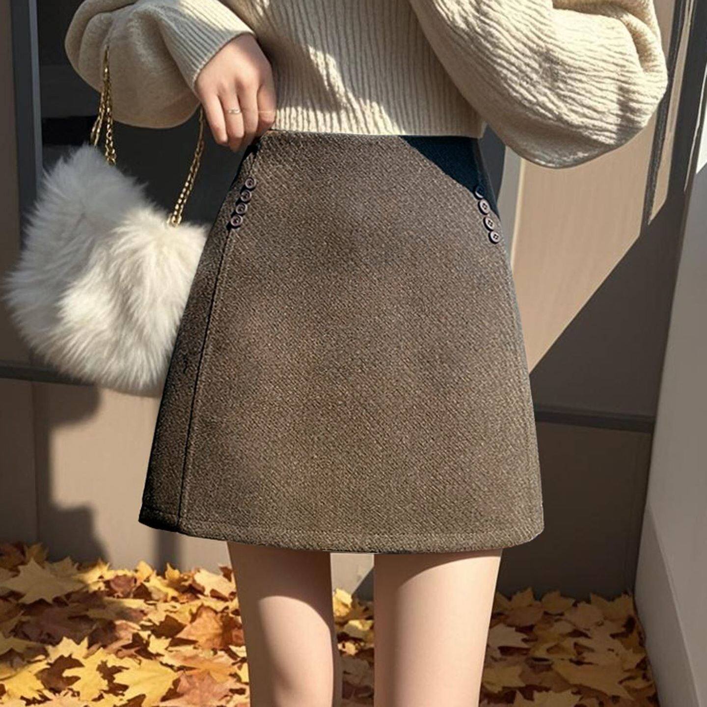 巨好看的短半裙适合小个子的冬天短裙a字裙梨型身材半身裙冬短款