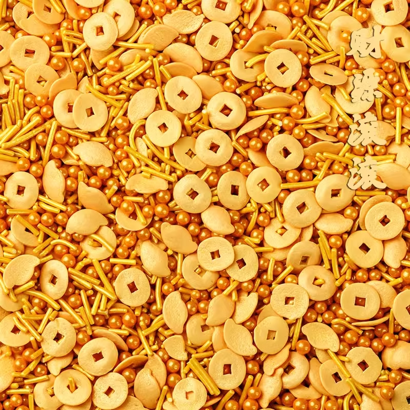 2024新年财源滚滚金色装饰糖元旦跨年蛋糕装饰点缀铜钱糖珠糖针