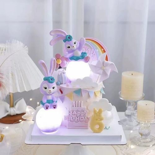 星黛露带灯蛋糕装饰摆件儿童兔子生日蛋糕插件星戴露蛋糕装饰摆件