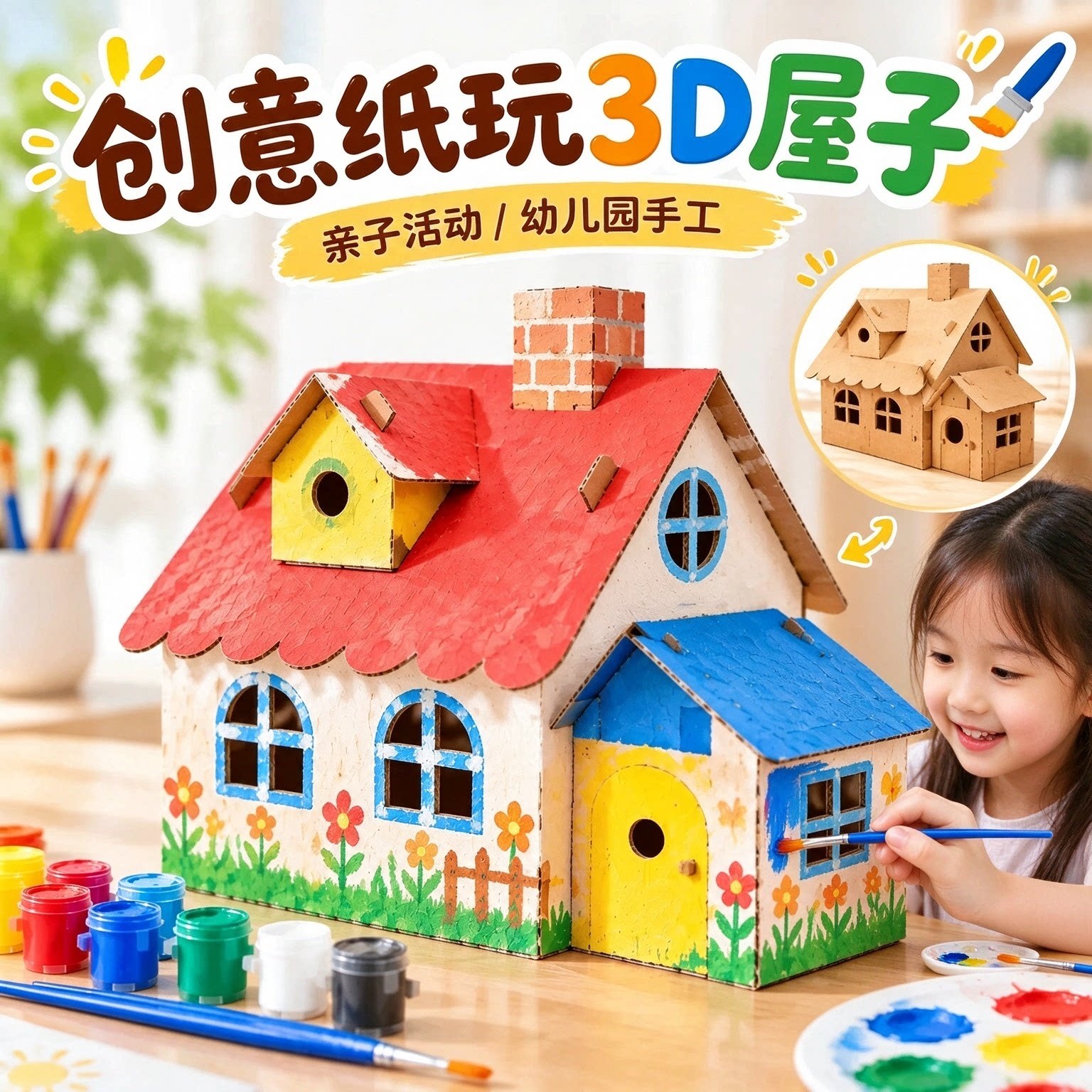 幼儿园科学课作业纸屋拼装模型