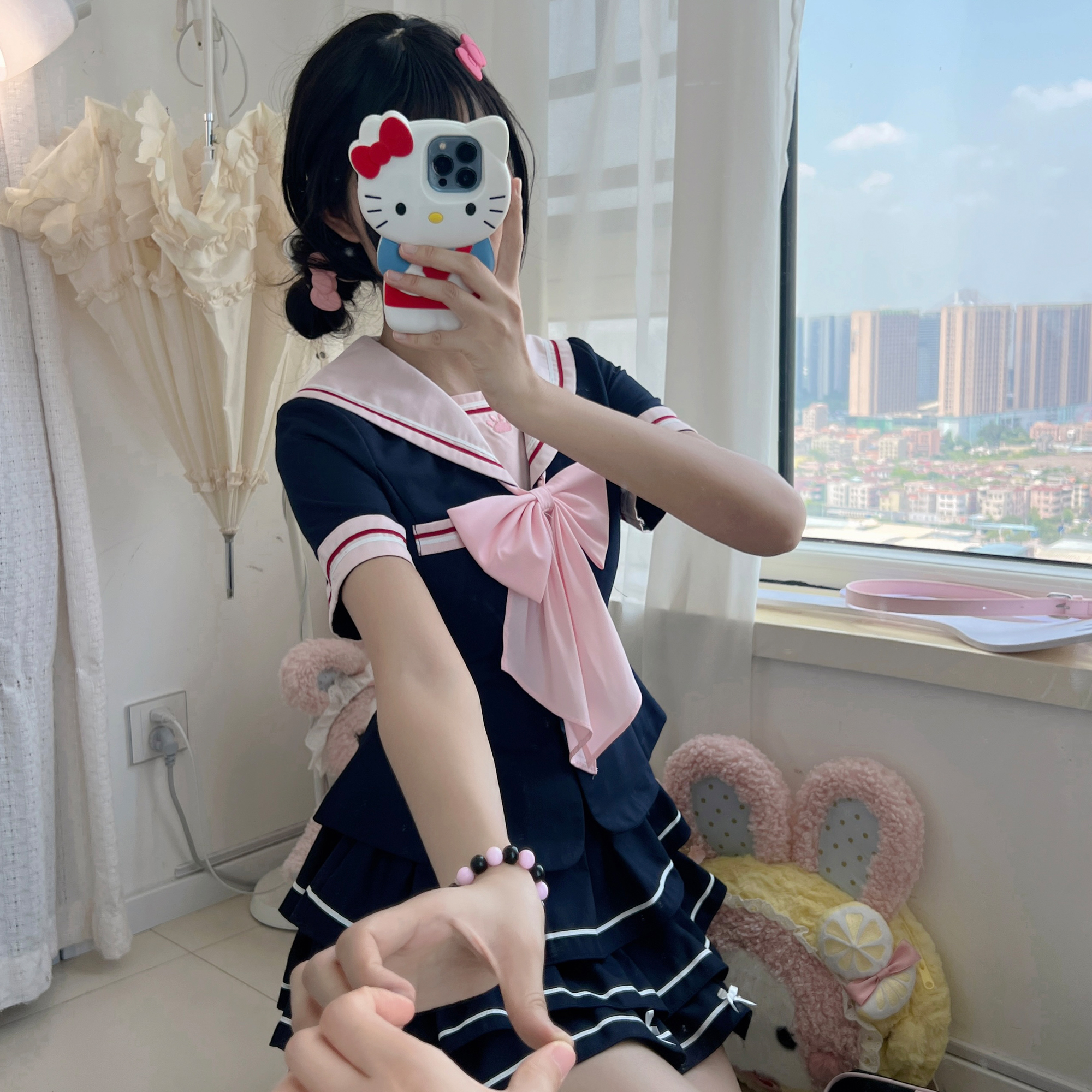 妙也可水手服原创JK制服套装蓬蓬裙收腰女正版百褶裙
