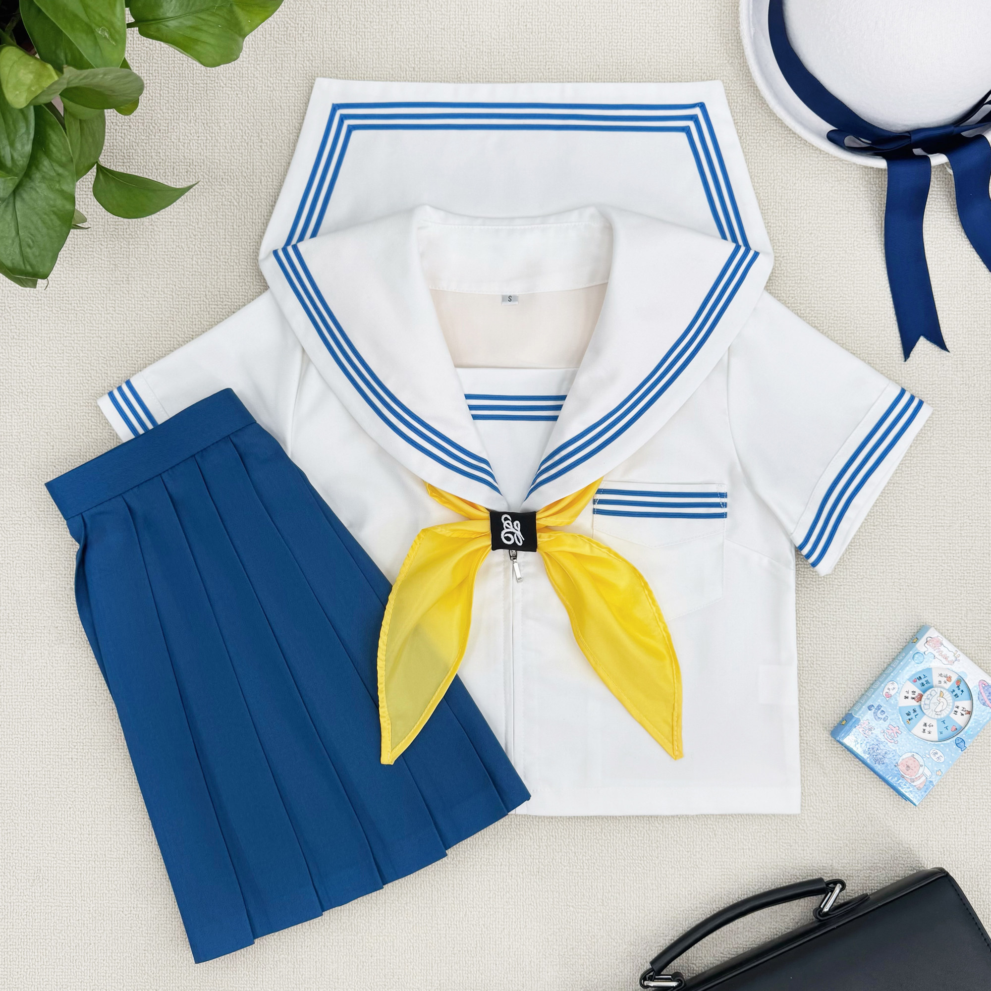 妙也可原创正版蓝三本基础款日系JK制服裙学院风校供学生短袖套装