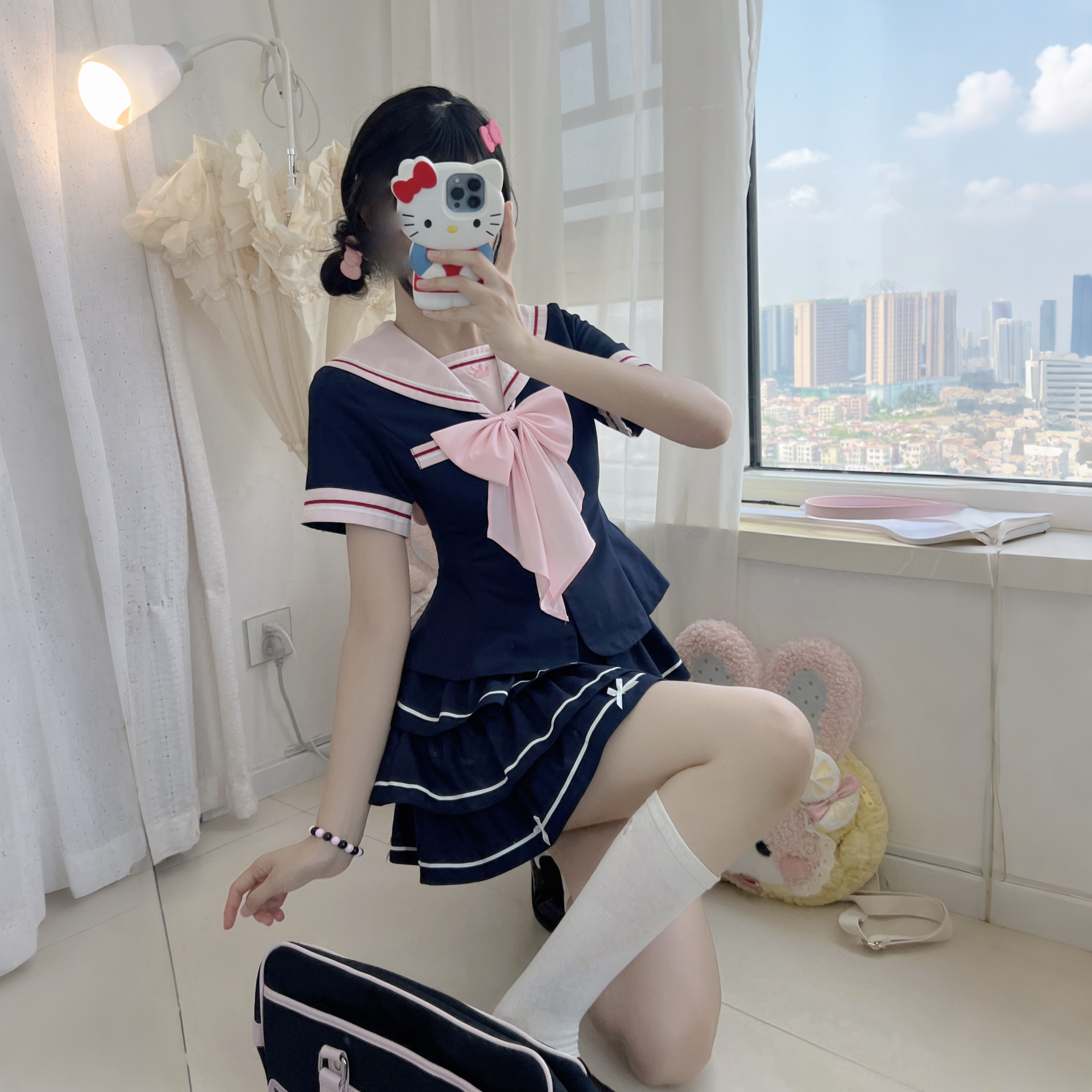 妙也可原创水手服jk蓬蓬裙百褶裙显瘦学生校服风高中校服裙