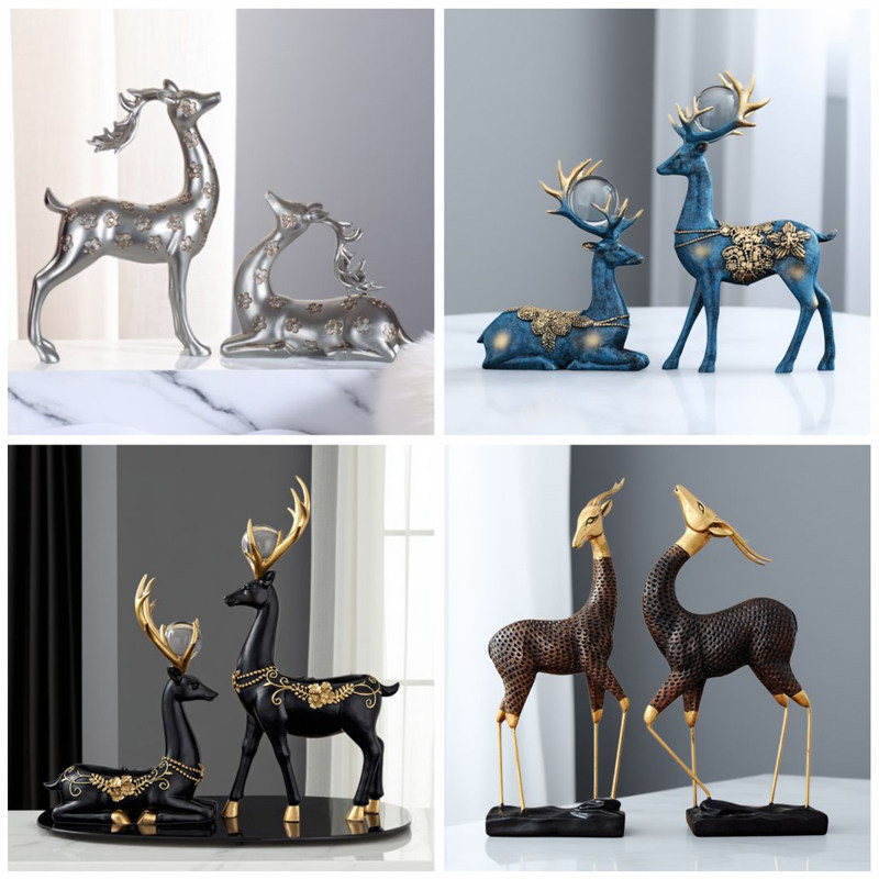 客厅装饰摆件梅花鹿一对轻奢电视柜酒柜进门玄关摆设卧室家居饰品