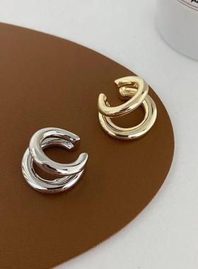 Fake Piercing Earcuff Double Circle Ear Cuff Faux Earrings f