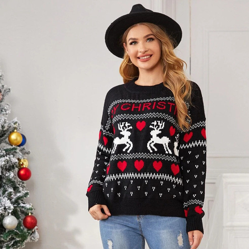 Christmas New Long Sleeve Sweater圣诞节服装女毛衣麋鹿提花款