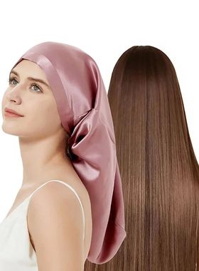 100% Mulberry Silk Bonnet Sleep Hair Cap Long Bonnets with E