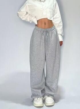 2023 New Casual Gray Sweatpants Women Wide Leg Black Joggers