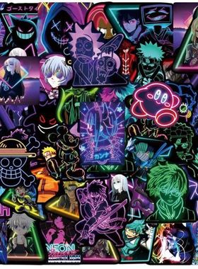 50PCS Cartoon Neon Light Graffiti Stickers Car Guitar Motorc