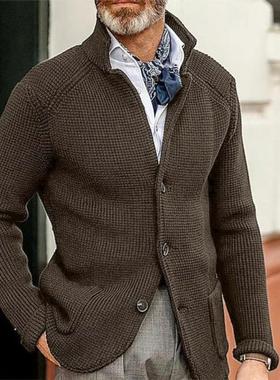 Casual long sleeved lapel slim fit jacket for men日常纯色