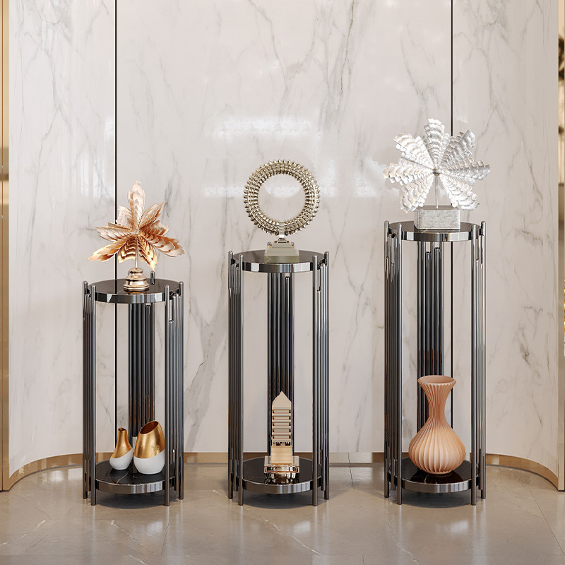 轻奢高端花架黑色镜面不锈钢黑钛客厅电视柜旁落地式酒店圆形展台,住宅家具,花架/花几,淘宝优惠券,粉丝福利购,淘宝优惠卷