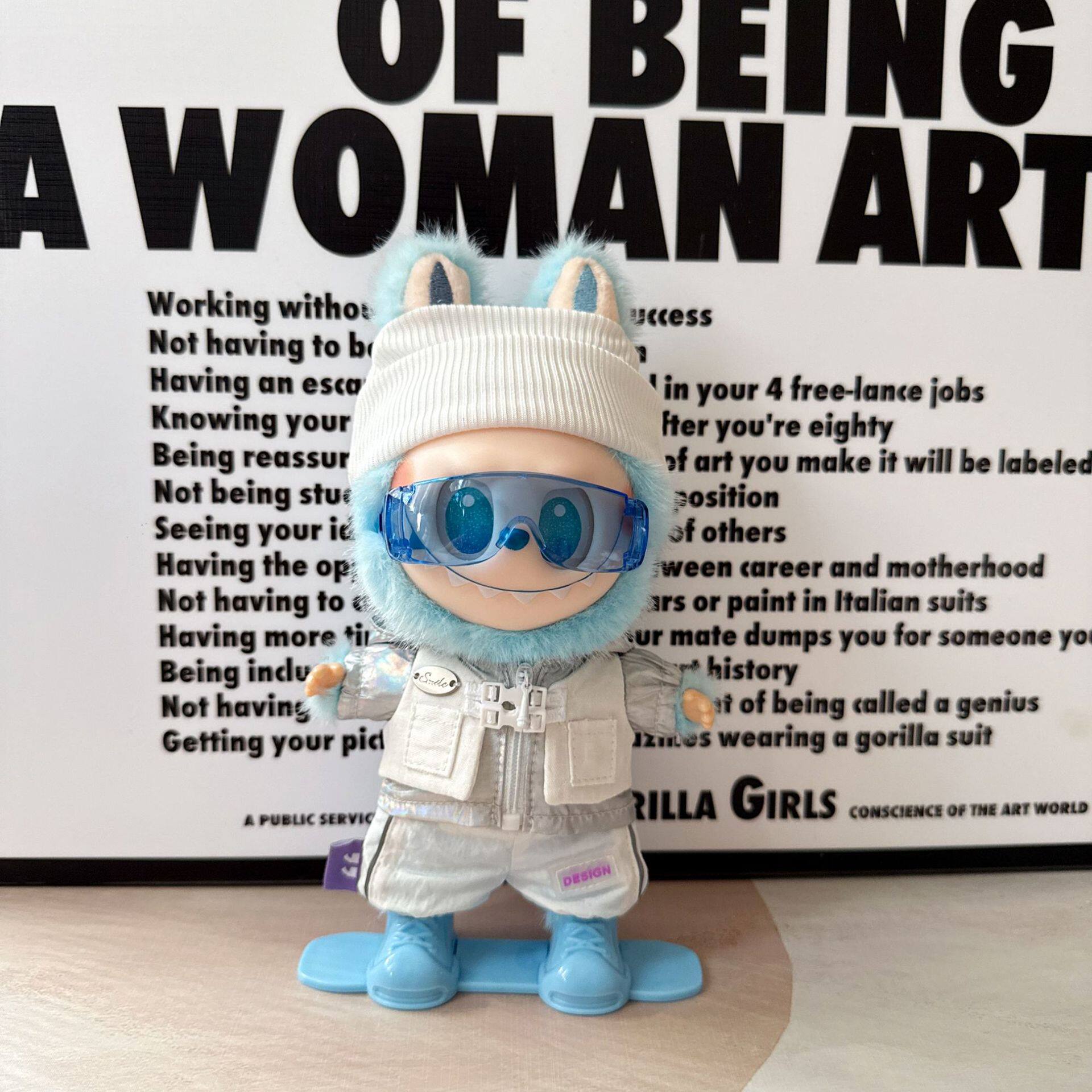 labubu衣服滑雪套装含帽子滑板鞋子背包护目镜17cm拉布布娃衣